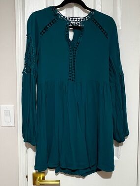 Taylor & Sage Teal Crochet Long-Sleeve Mini Dress M